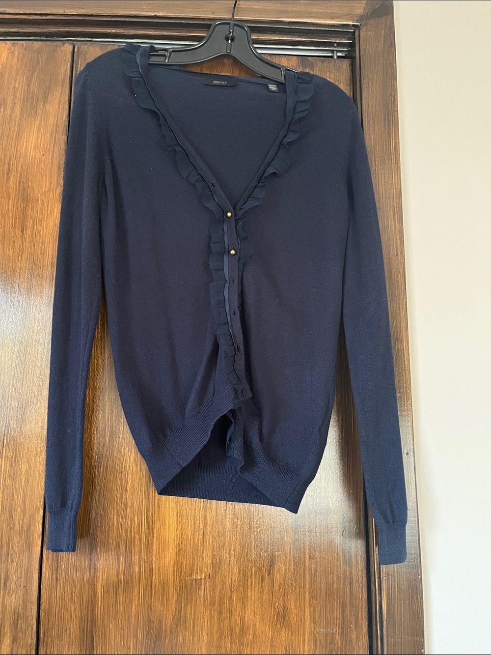 Esprit Navy Ruffle-Trim Button Cardigan - Picture 1 of 8